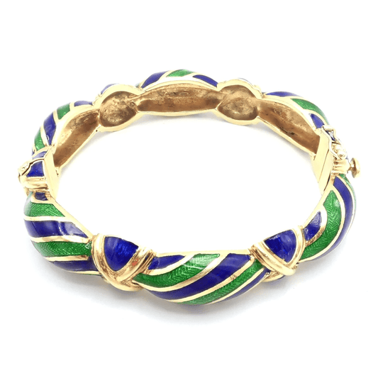 Tiffany & Co. 1980s 18KT Yellow Gold Enamel Bangle Bracelet front