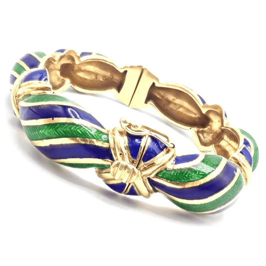 Tiffany & Co. 1980s 18KT Yellow Gold Enamel Bangle Bracelet front
