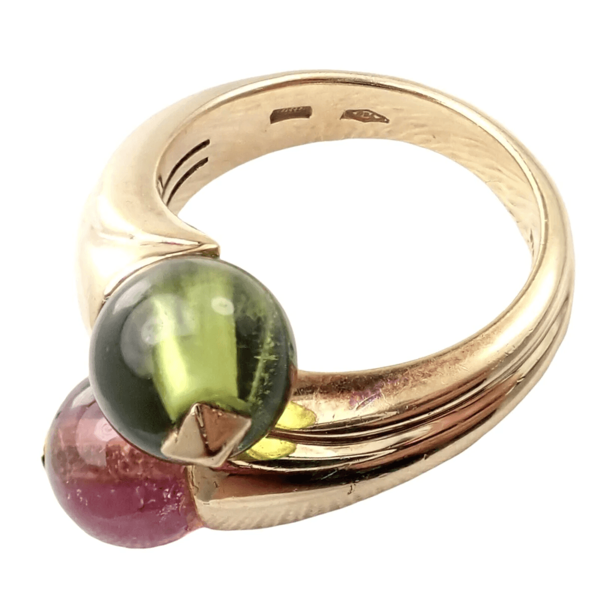 Bulgari 1980s 18KT Yellow Gold Tourmaline Ring hallmarks