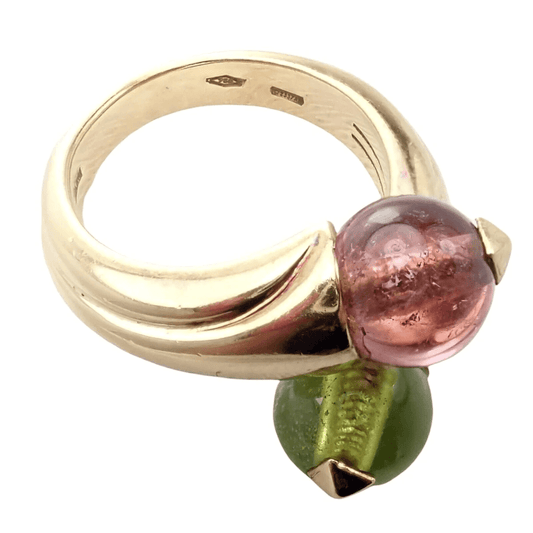 Bulgari 1980s 18KT Yellow Gold Tourmaline Ring hallmarks