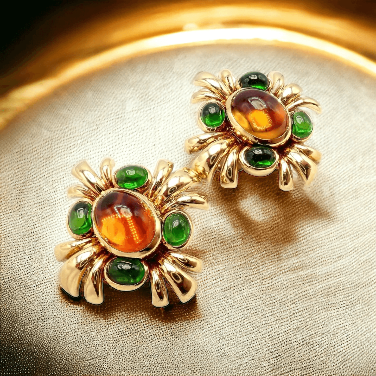 Fulco di Verdura 1980s 18KT Yellow Gold Citrine & Tourmaline Earrings front