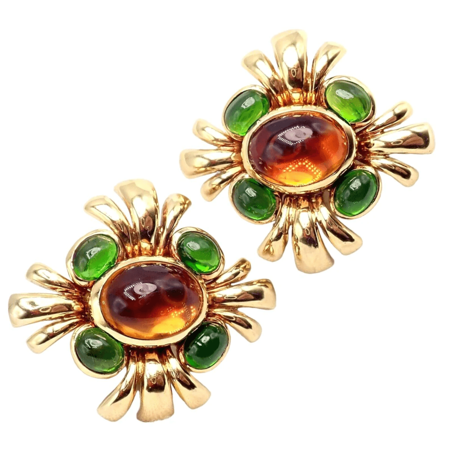 Fulco di Verdura 1980s 18KT Yellow Gold Citrine & Tourmaline Earrings front