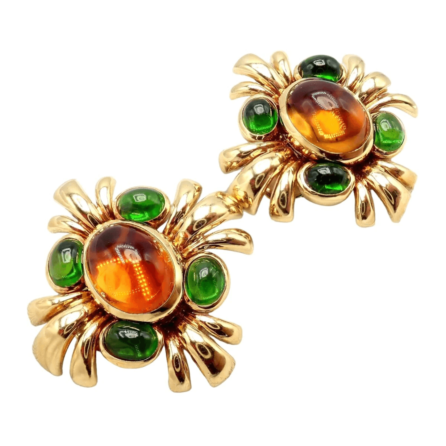 Fulco di Verdura 1980s 18KT Yellow Gold Citrine & Tourmaline Earrings front