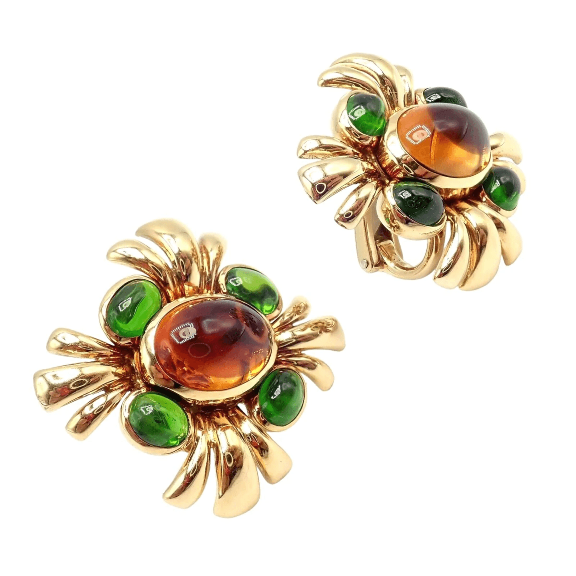 Fulco di Verdura 1980s 18KT Yellow Gold Citrine & Tourmaline Earrings front