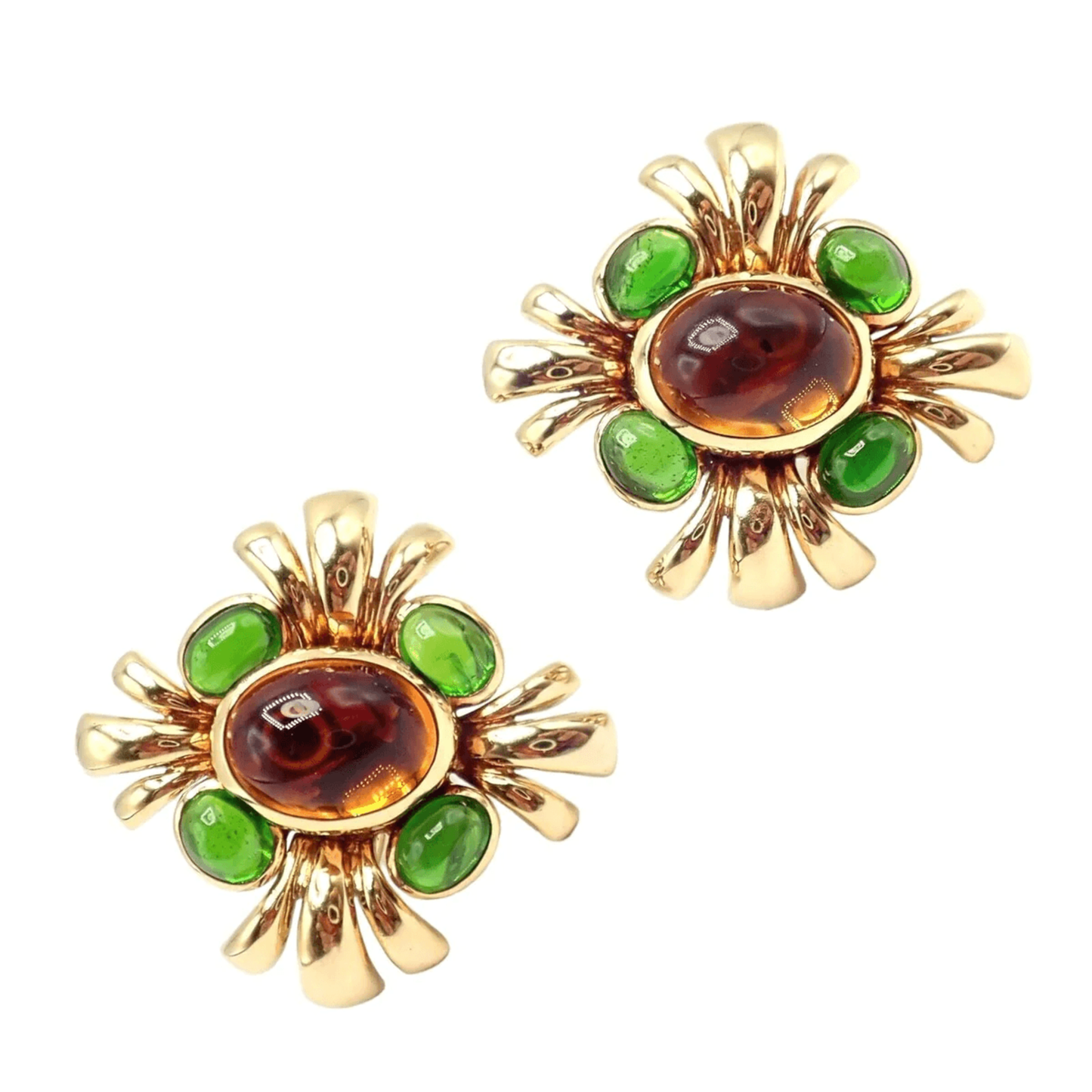 Fulco di Verdura 1980s 18KT Yellow Gold Citrine & Tourmaline Earrings front