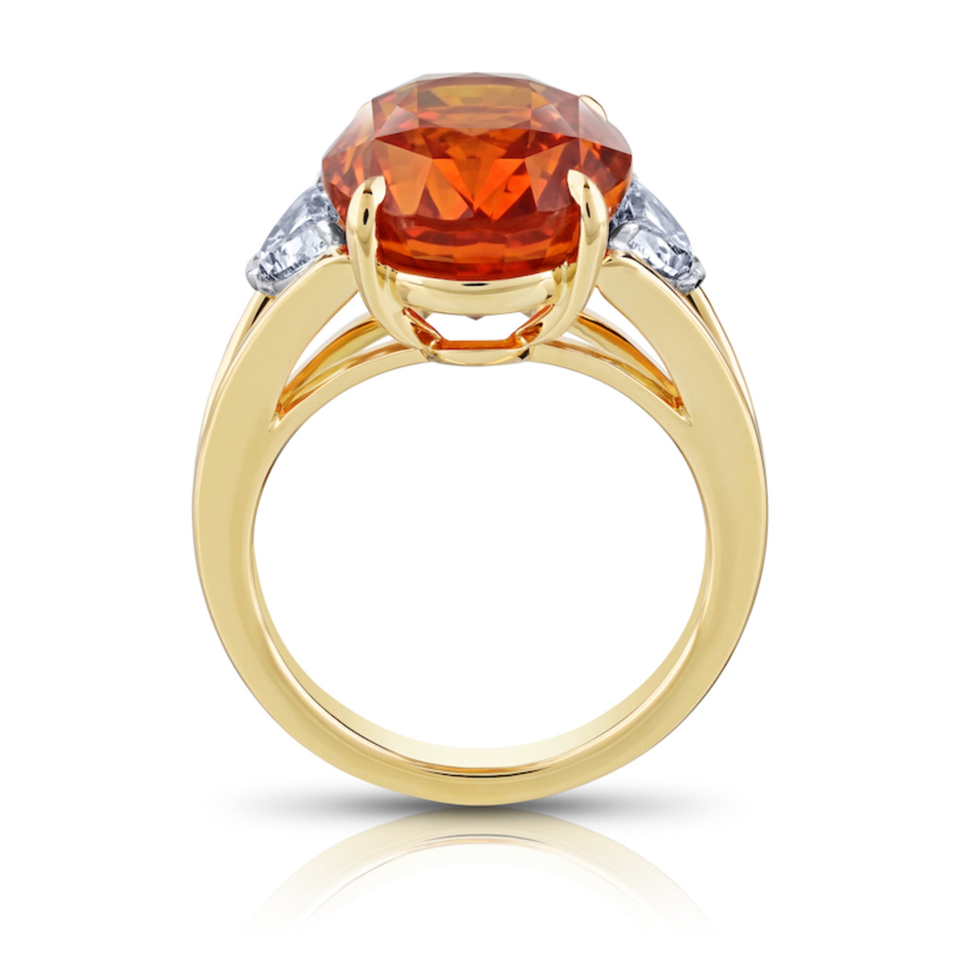 Contemporary 18KT Yellow Gold Sapphire & Diamond Ring profile