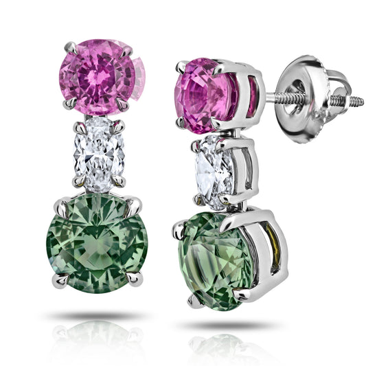 Contemporary Platinum Sapphire & Diamond Earrings side