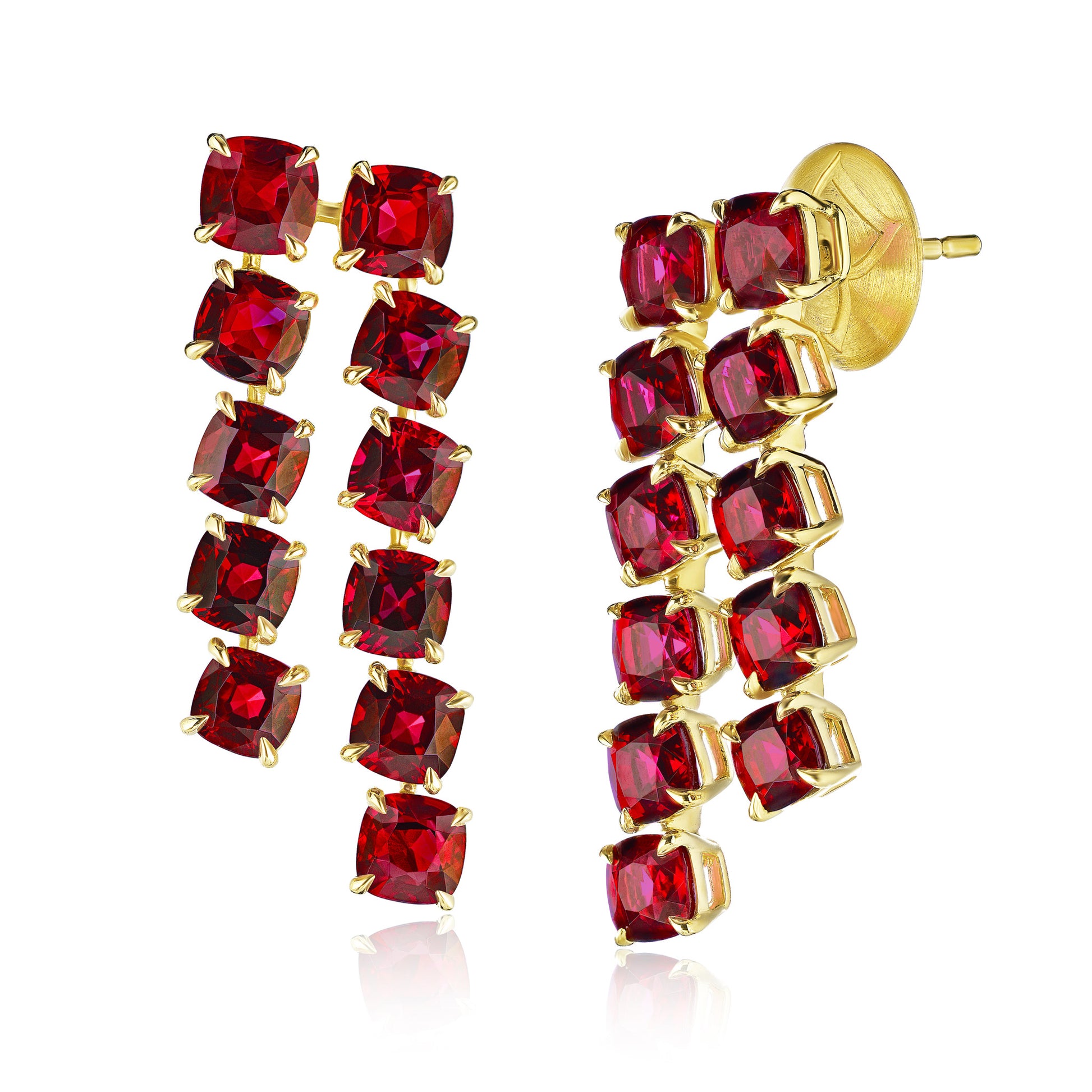 Contemporary 18KT Yellow Gold Ruby Earrings side