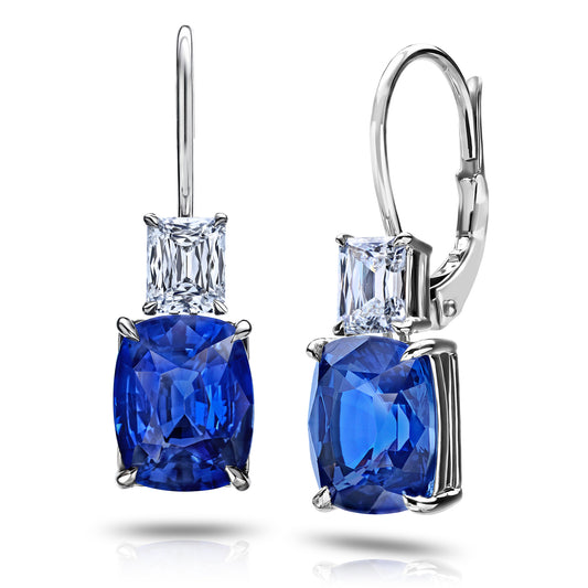 Contemporary Platinum Sapphire & Diamond Earrings side