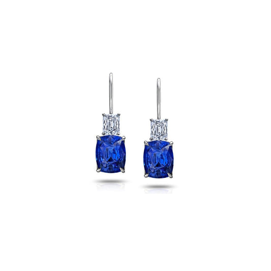 Contemporary Platinum Sapphire & Diamond Earrings front