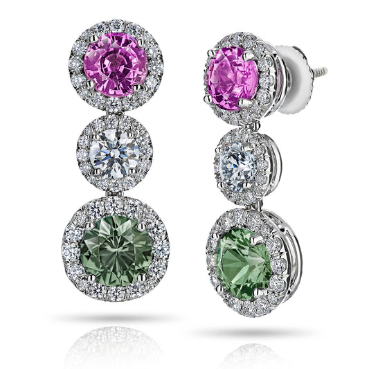 Contemporary Platinum Sapphire & Diamond Earrings side
