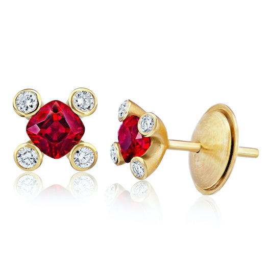 Contemporary 18KT Yellow Gold Ruby & Diamond Earrings side