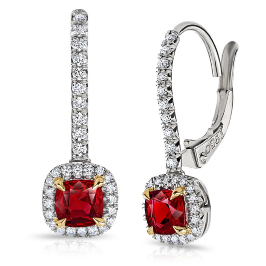 Contemporary Platinum & 18KT Yellow Gold Ruby & Diamond Earrings side