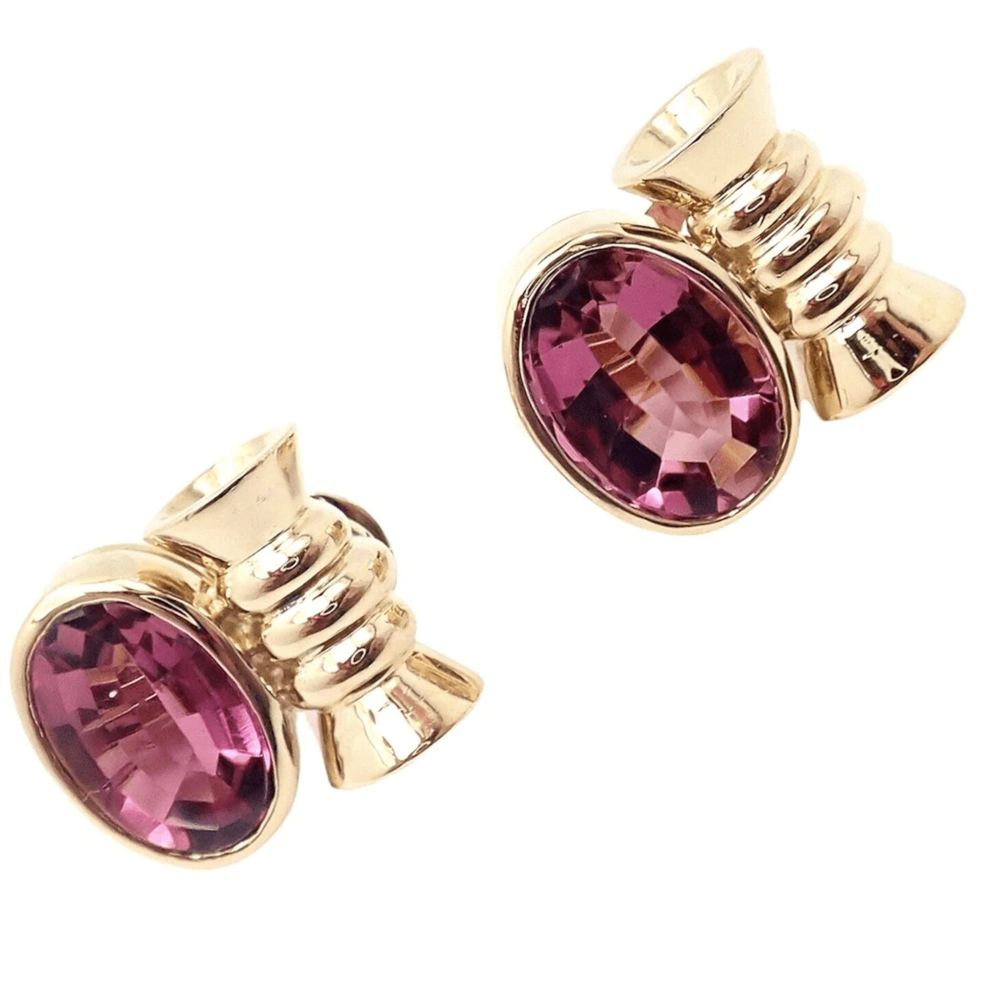 Bulgari Post-1980s 18KT Yellow Gold Pink Tourmaline Earrings front