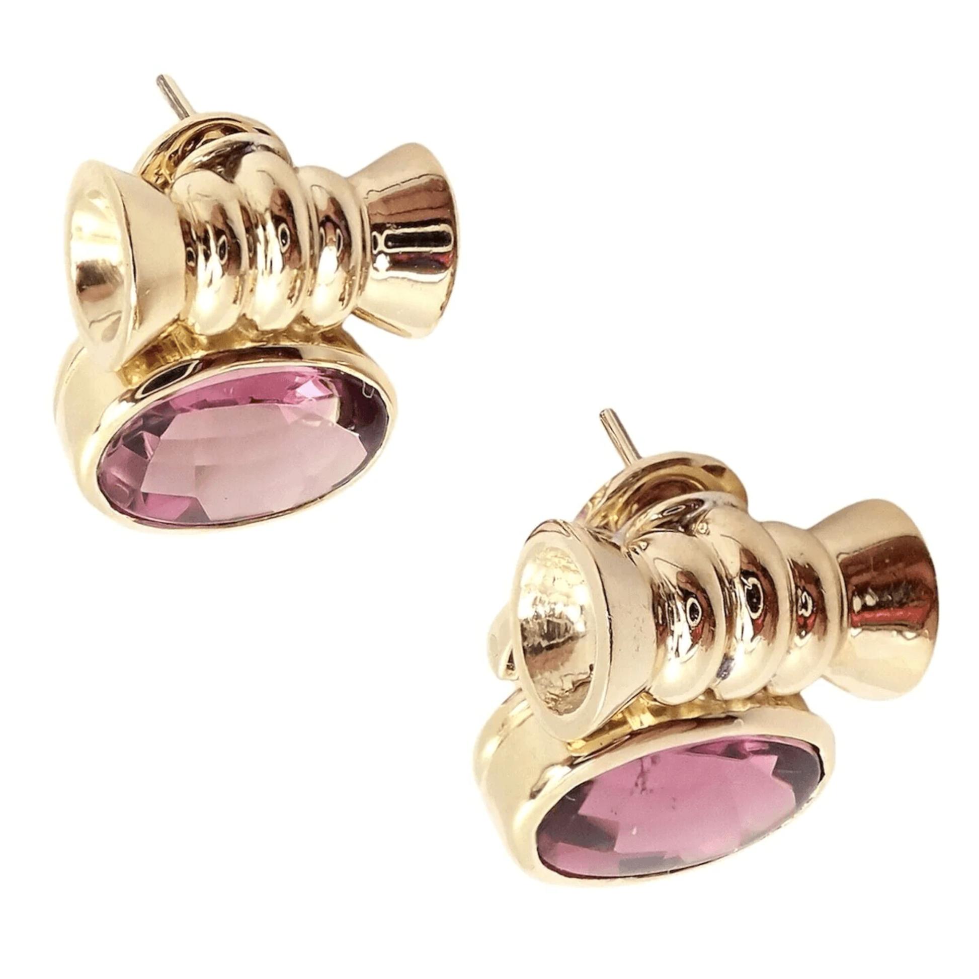 Bulgari Post-1980s 18KT Yellow Gold Pink Tourmaline Earrings top