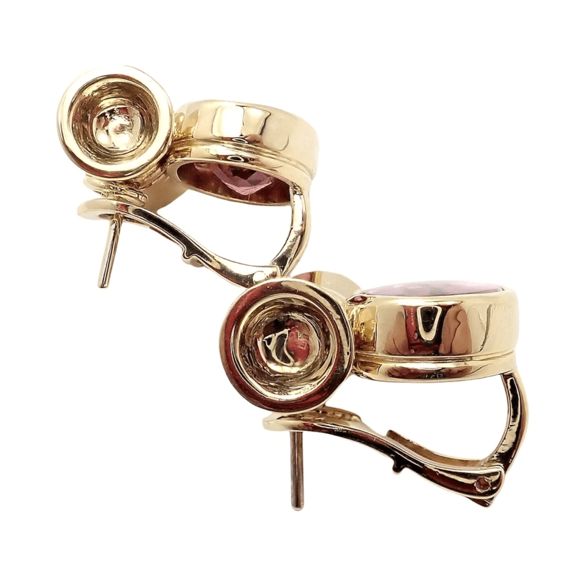 Bulgari Post-1980s 18KT Yellow Gold Pink Tourmaline Earrings side