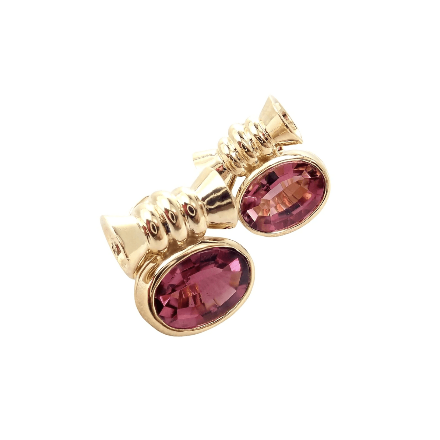 Bulgari Post-1980s 18KT Yellow Gold Pink Tourmaline Earrings front