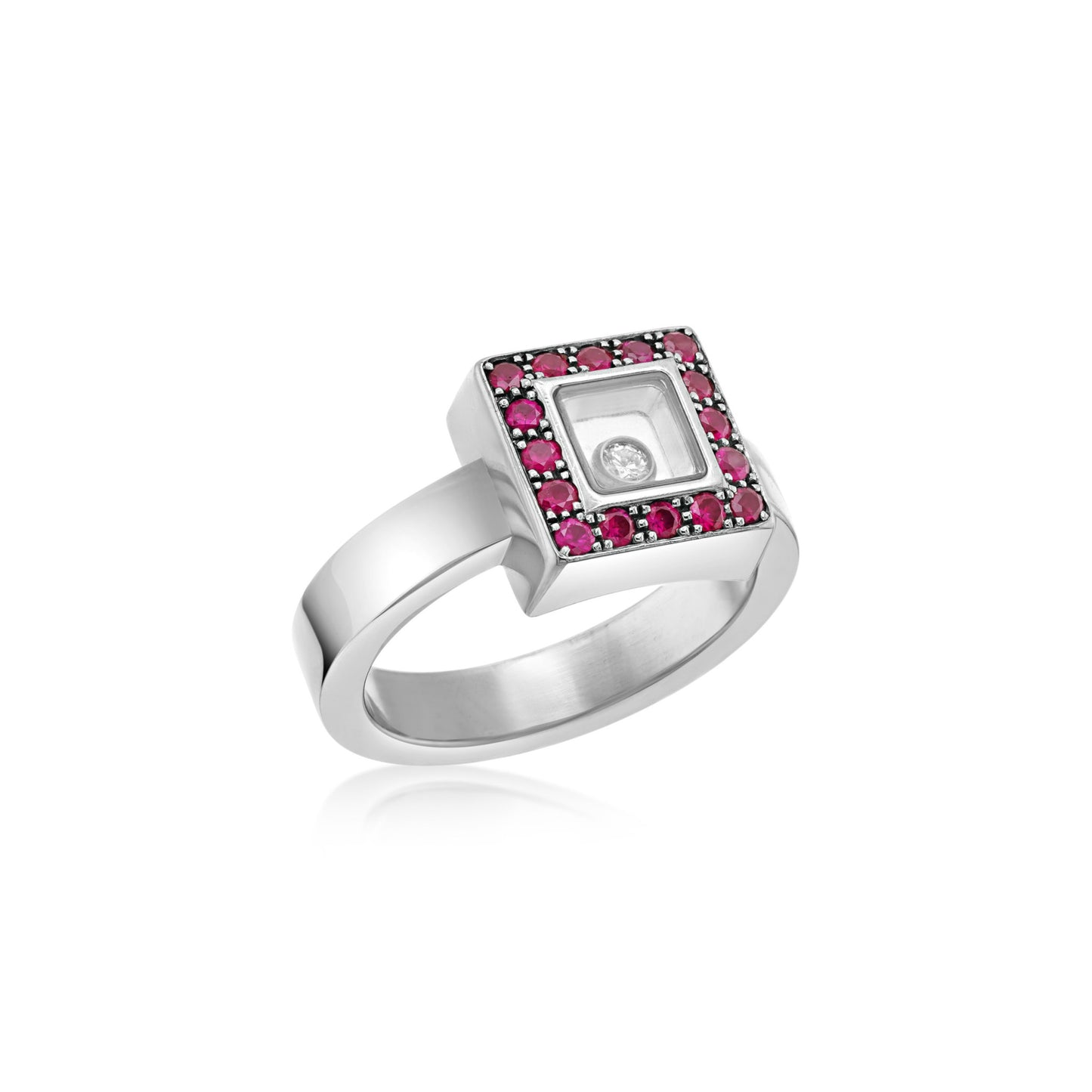 Chopard Post-1980s 18KT White Gold Ruby & Diamond Ring front and side