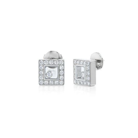 Chopard Post-1980s 18KT White Gold Diamond Happy Diamond Earrings front