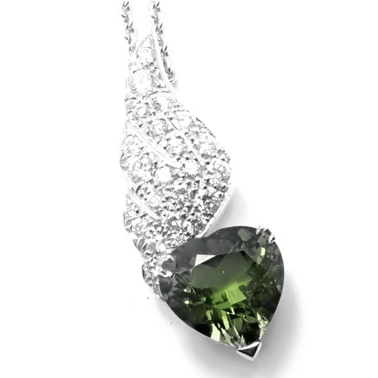 Piaget Post-1980s 18KT White Gold Peridot & Diamond Heart Necklace front
