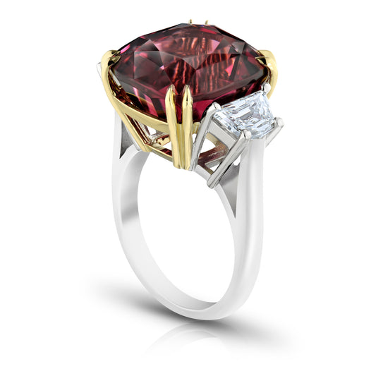 Contemporary Platinum & 18KT Yellow Gold Red Spinel & Diamond Ring side