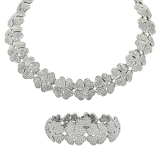 Cartier Post-1980s 18KT White Gold Diamond Necklace & Bracelet Set front