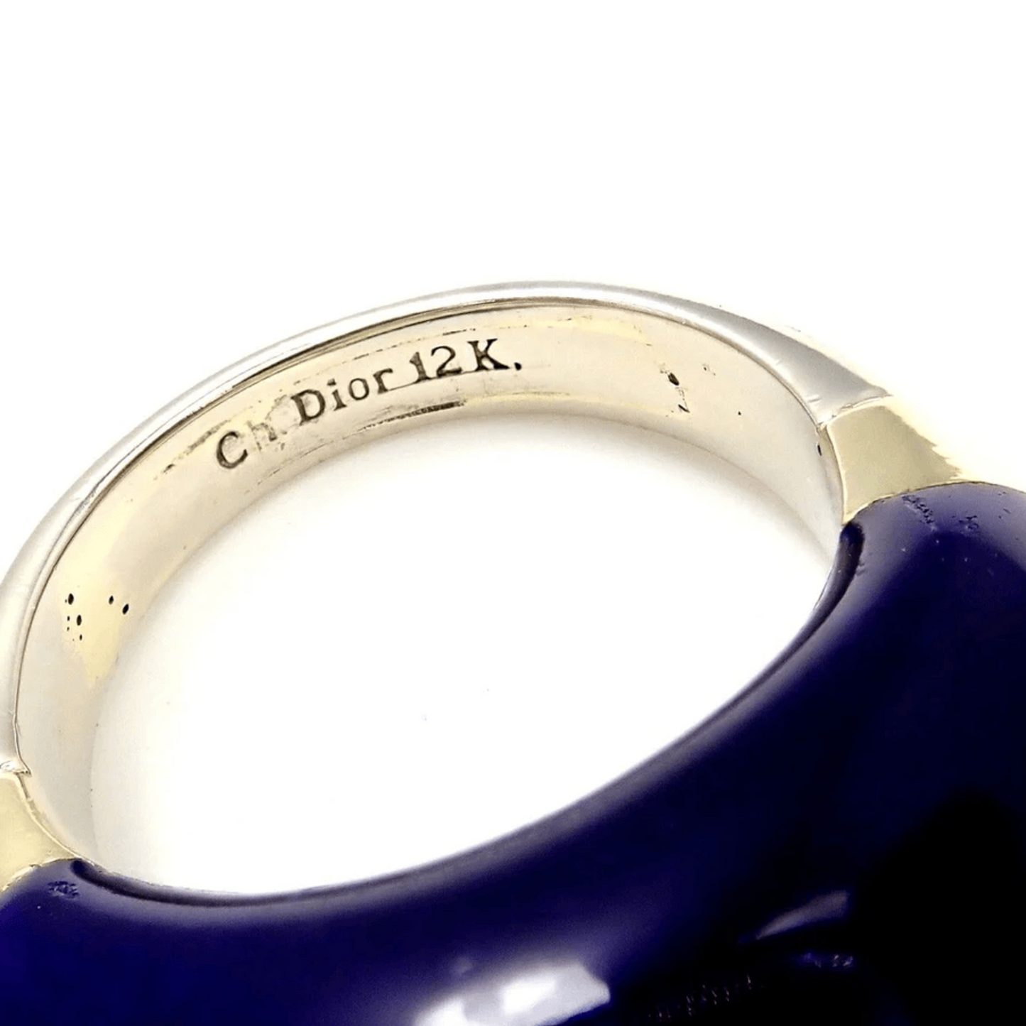 Christian Dior Post-1980s 12KT White & Yellow Gold Diamond, Enamel & Sapphire Ring signature