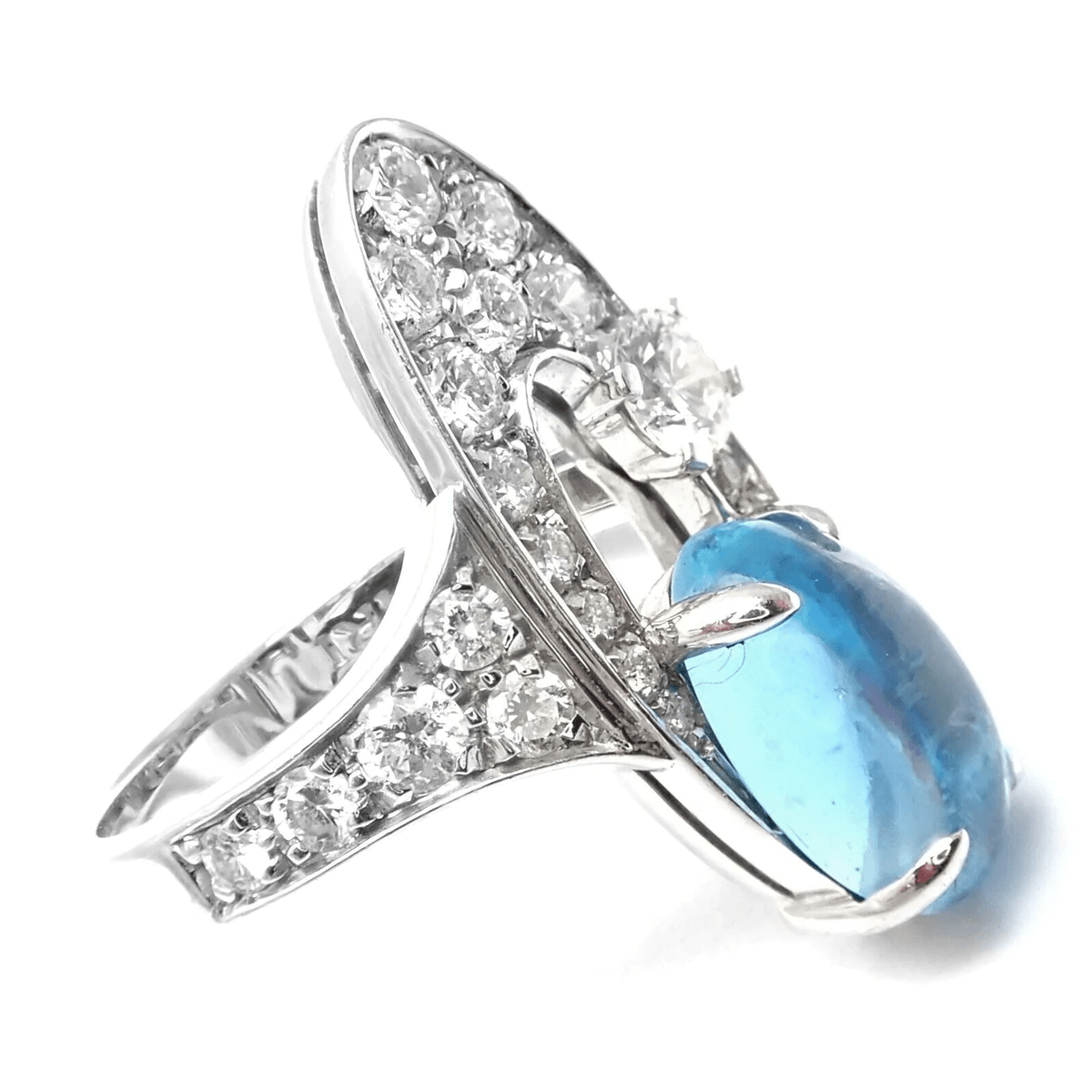 Bulgari Post-1980s 18KT White Gold Diamond & Topaz Elysia Ring side