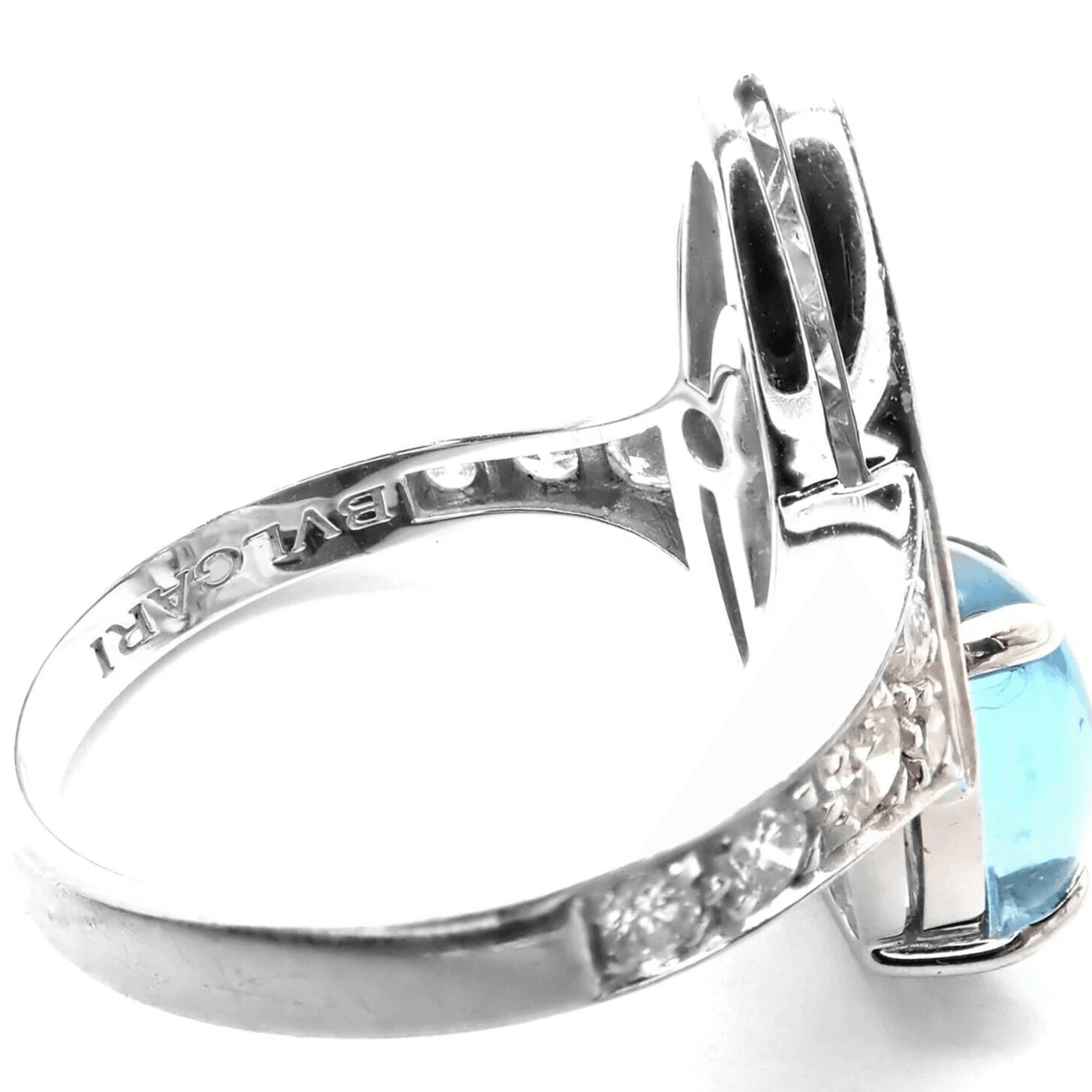 Bulgari Post-1980s 18KT White Gold Diamond & Topaz Elysia Ring signature