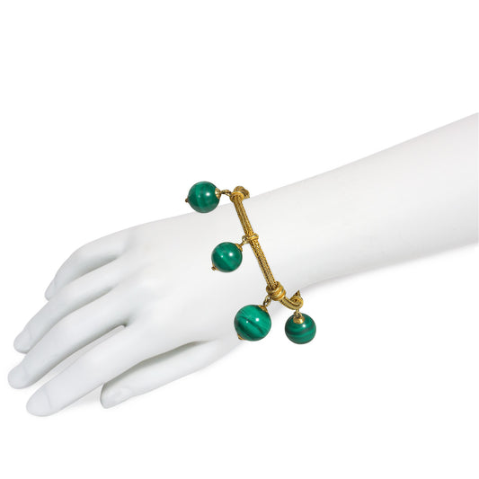 Victorian 18KT Yellow Gold Malachite Bracelet on wrist