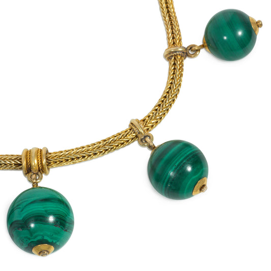 Victorian 18KT Yellow Gold Malachite Bracelet close-up details