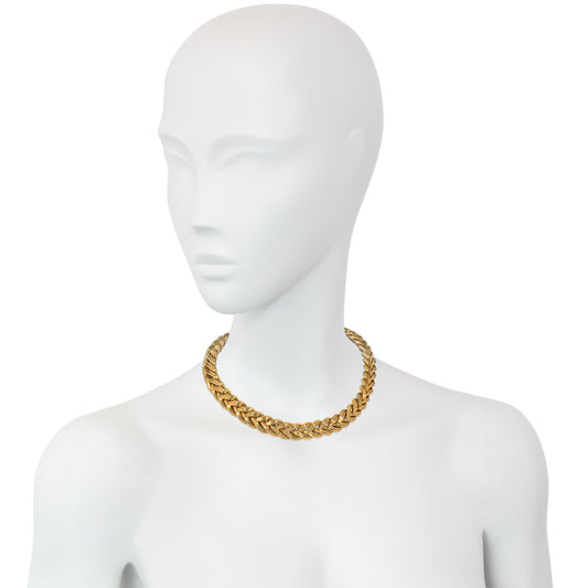 Boucheron French 1970s 18KT Yellow Gold Necklace on neck