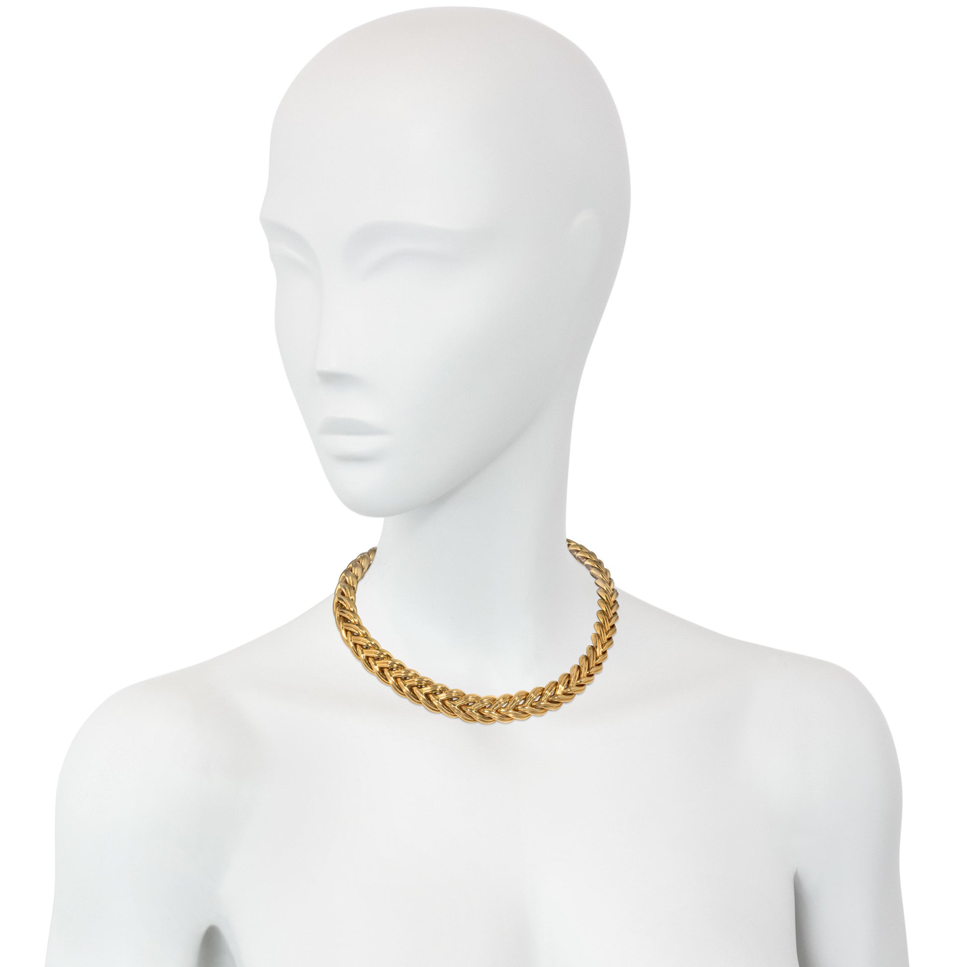 Boucheron French 1970s 18KT Yellow Gold Necklace on neck