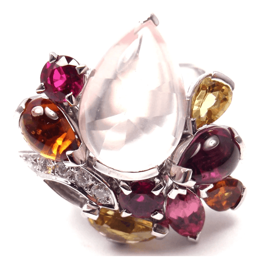 Cartier Post-1980s 18KT White Gold Rose Quartz, Diamond, Ruby, Sapphire & Tourmaline Sorbet Ring front