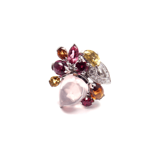 Cartier Post-1980s 18KT White Gold Rose Quartz, Diamond, Ruby, Sapphire & Tourmaline Sorbet Ring front