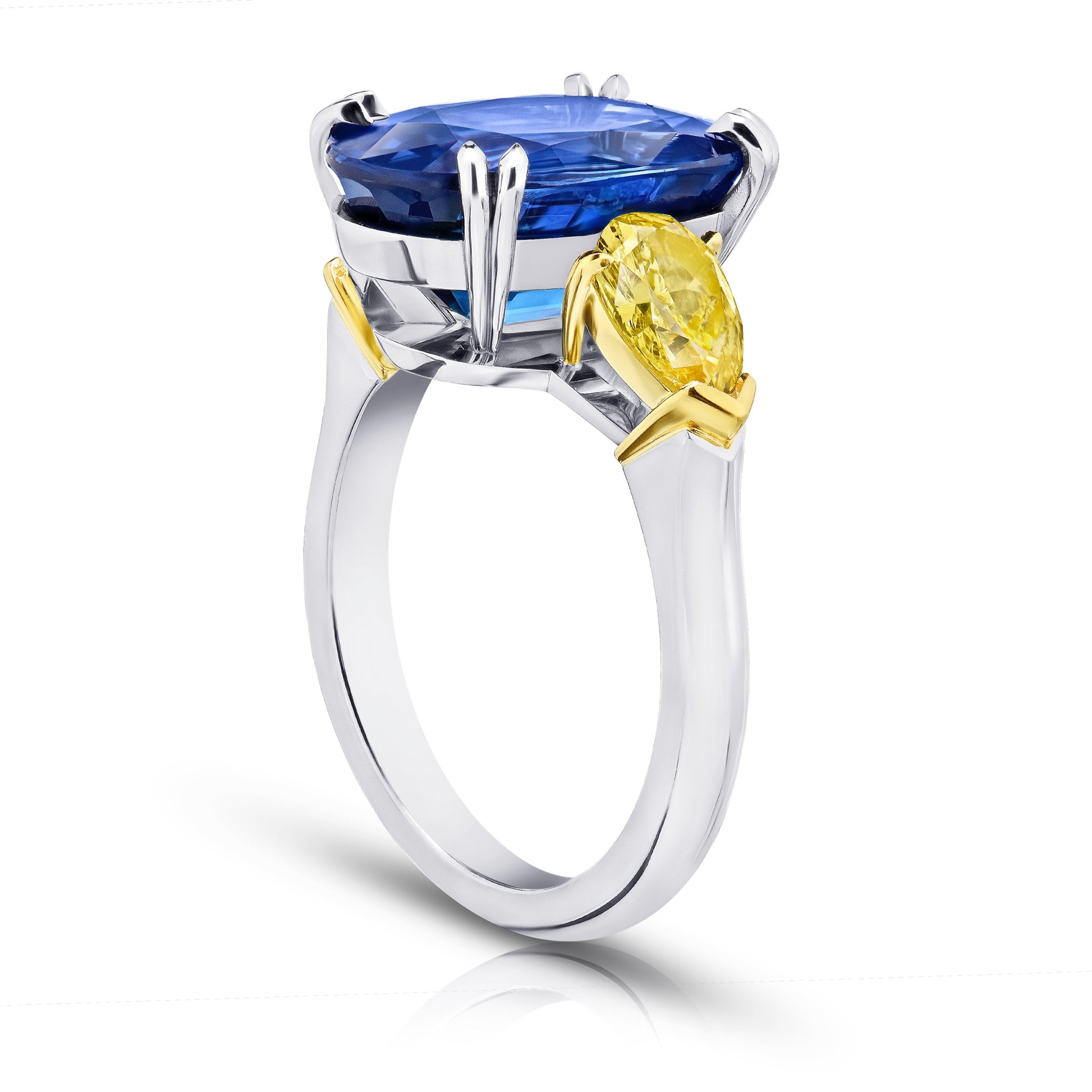 Contemporary Platinum & 18KT Yellow Gold Sapphire & Diamond Ring side