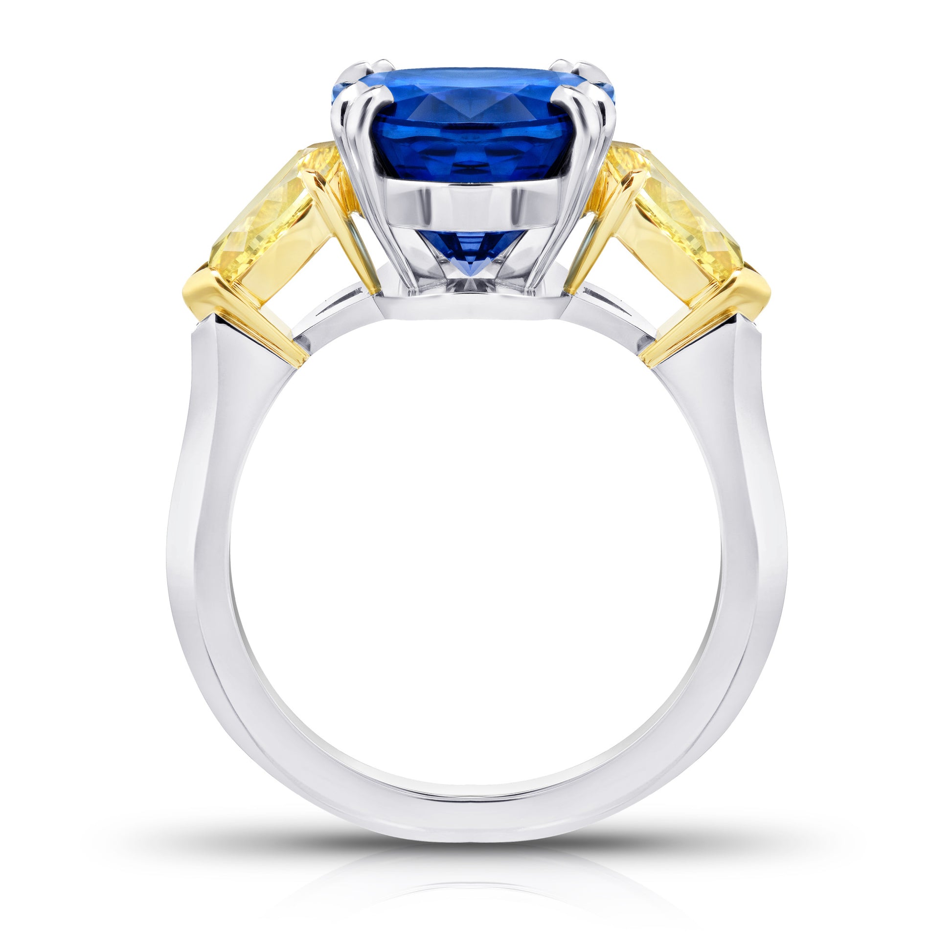 Contemporary Platinum & 18KT Yellow Gold Sapphire & Diamond Ring profile