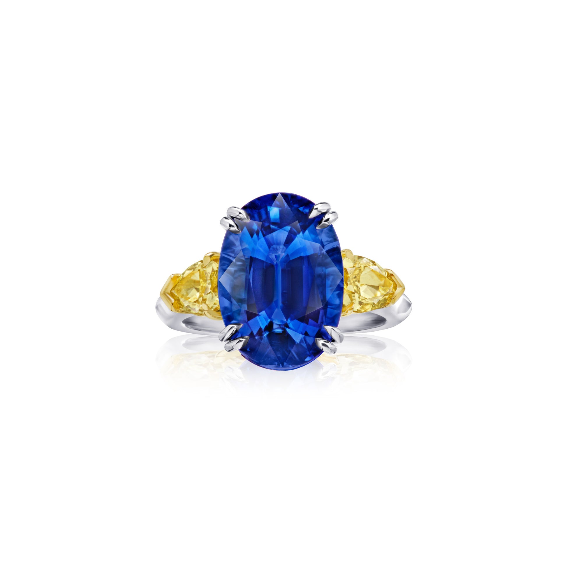 Contemporary Platinum & 18KT Yellow Gold Sapphire & Diamond Ring front