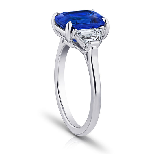 Contemporary Platinum Sapphire & Diamond Ring side