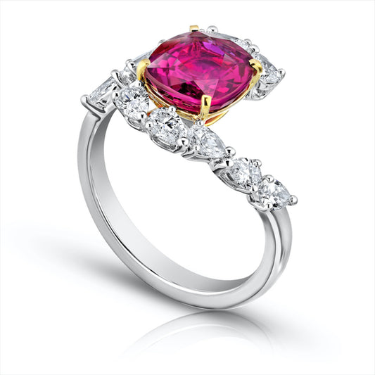 Contemporary Platinum & 18KT Yellow Gold Ruby & Diamond Ring side