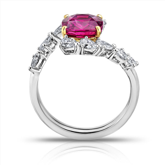 Contemporary Platinum & 18KT Yellow Gold Ruby & Diamond Ring profile