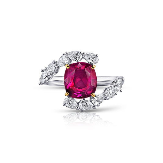 Contemporary Platinum & 18KT Yellow Gold Ruby & Diamond Ring front