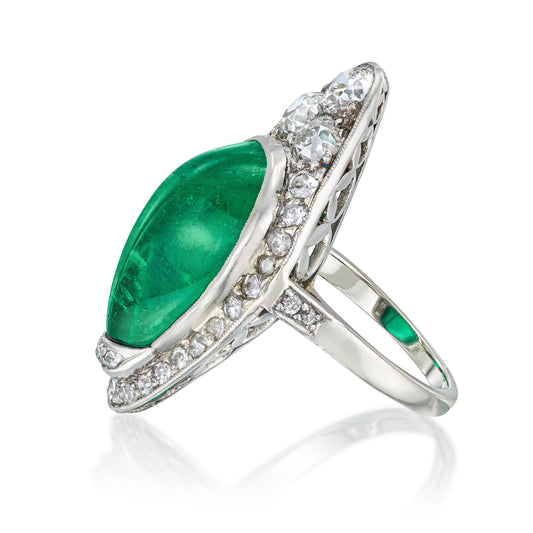 Edwardian Platinum Emerald & Diamond Ring side
