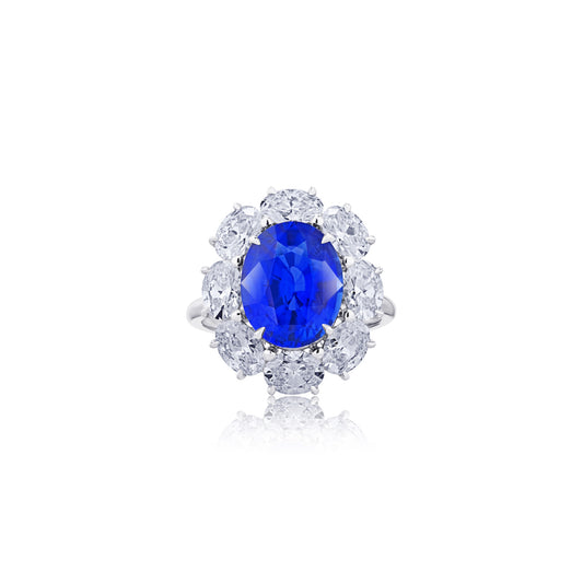 Contemporary Platinum Sapphire & Diamond Ring front