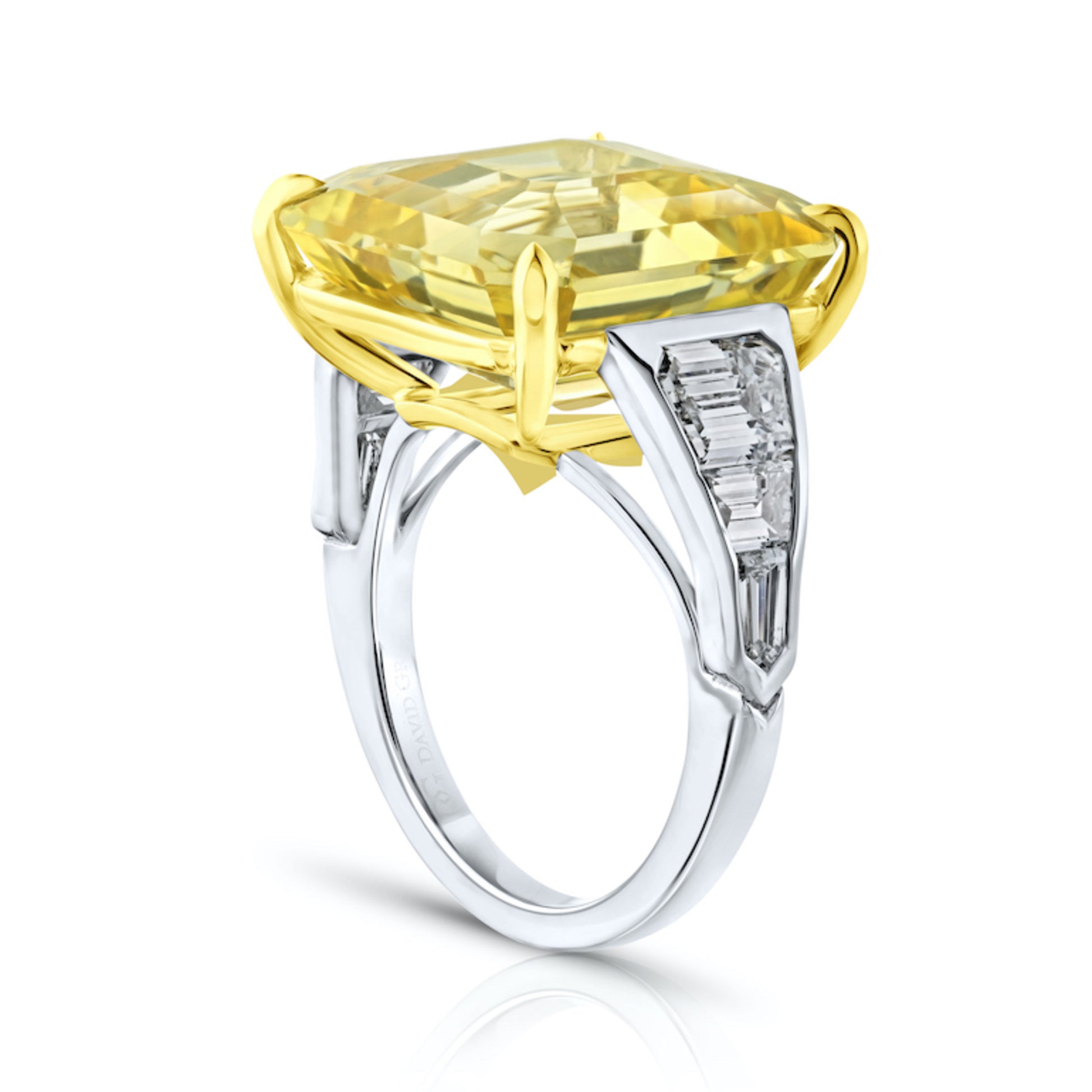 Contemporary Platinum & 18KT Yellow Gold Sapphire & Diamond Ring side