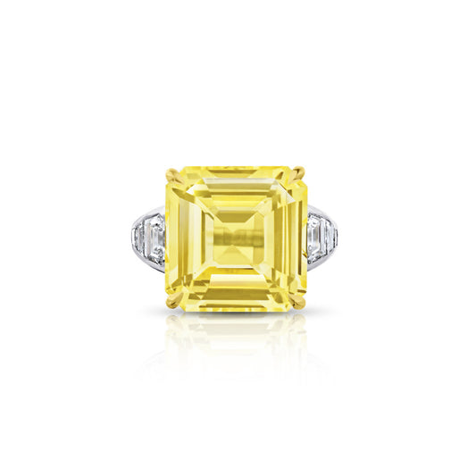 Contemporary Platinum & 18KT Yellow Gold Sapphire & Diamond Ring front