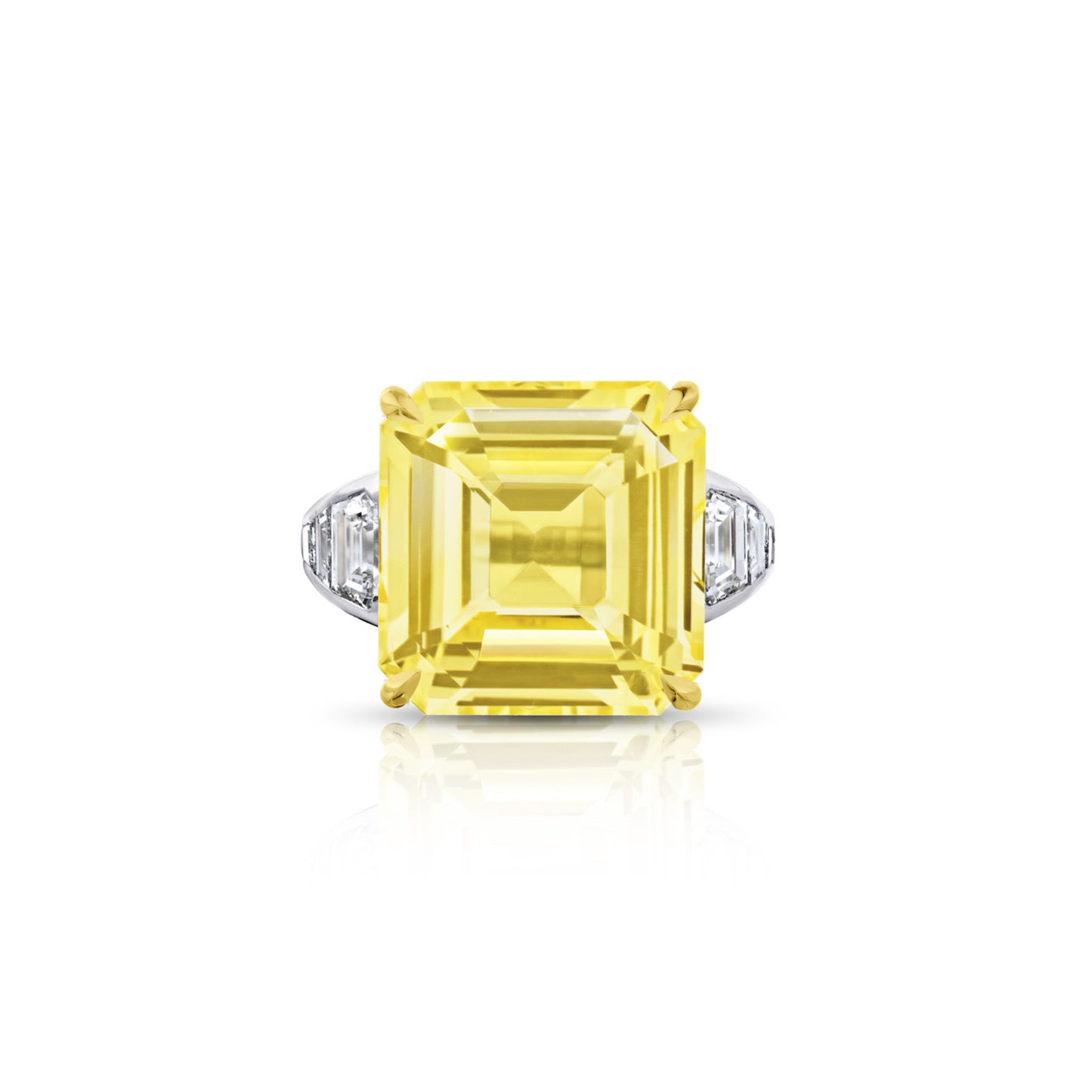 Contemporary Platinum & 18KT Yellow Gold Sapphire & Diamond Ring front