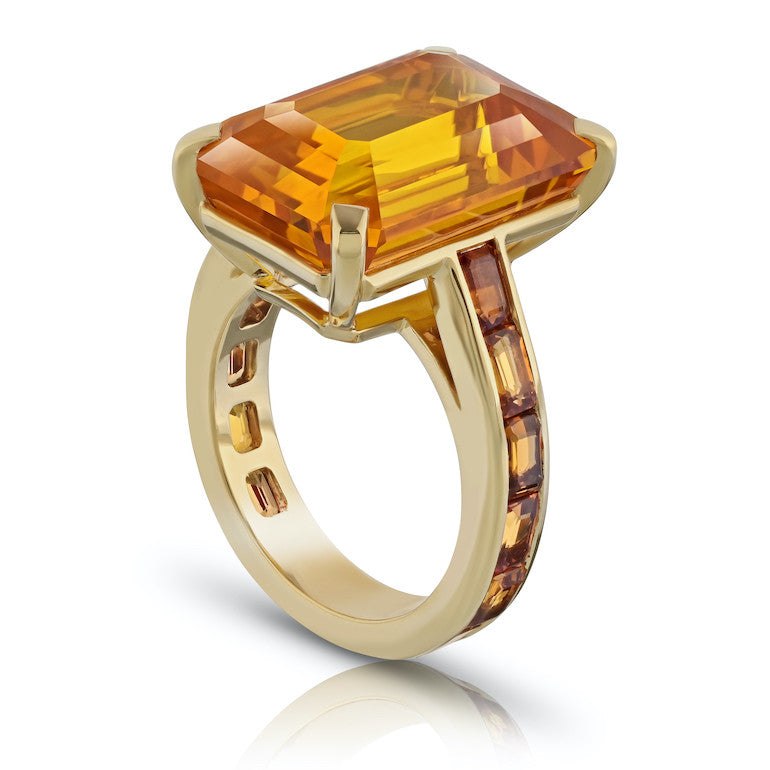 Contemporary Platinum & 18KT Yellow Gold Orange Sapphire Ring side