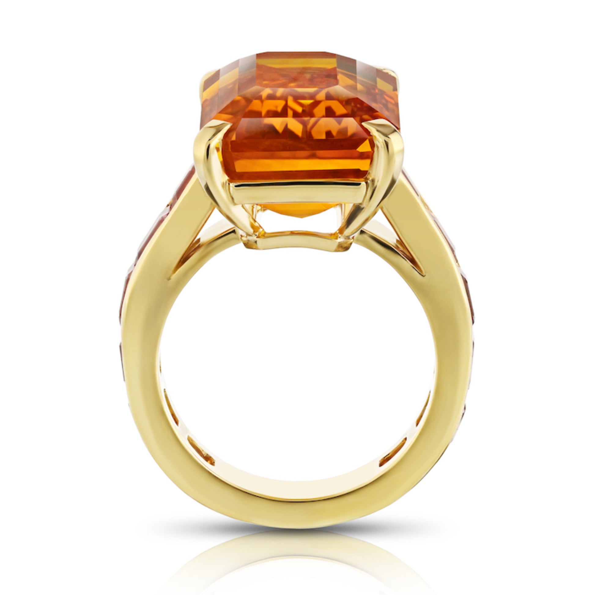 Contemporary Platinum & 18KT Yellow Gold Orange Sapphire Ring profile