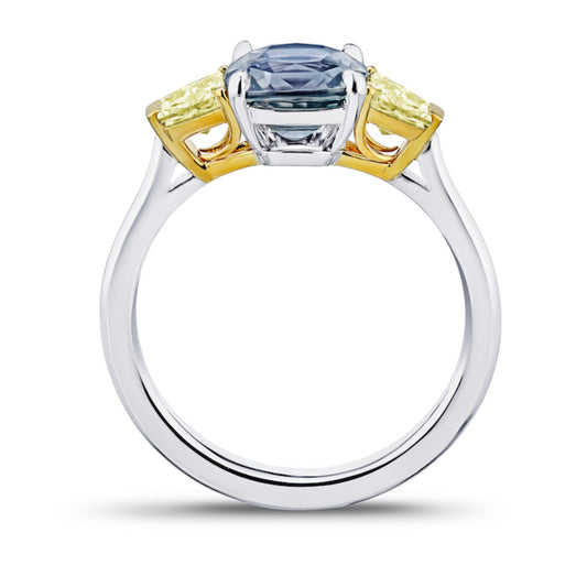 Contemporary Platinum & 18KT Yellow Gold Sapphire & Diamond Ring profile